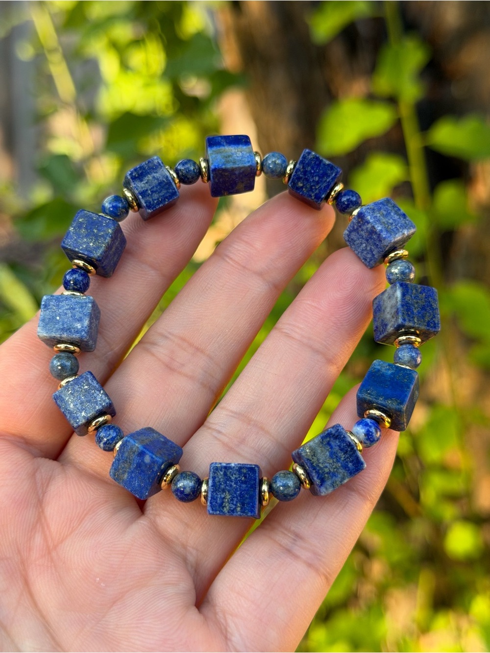 Stretchable cubic lapis lazuli bracelet 1763